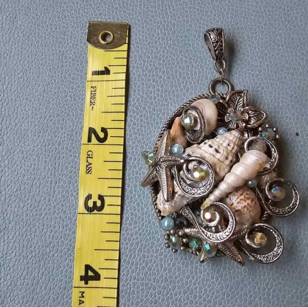 Handcrafted Unique Large Silver Tone Sealife Pend… - image 4